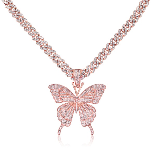 Rose Gold Butterfly Dreams Cuban Link - Picture 1 of 2